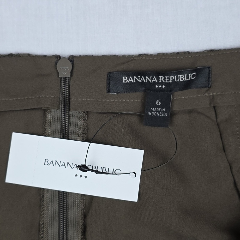 NWT Banana Republic Lace Pencil Skirt Women 6 Olive Green Scalloped Hem Cotton - Picture 2 of 7